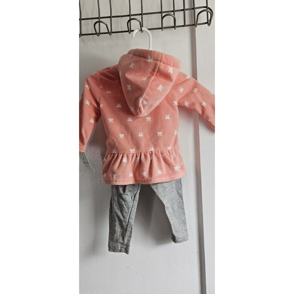 NWT Carter's playwear girl sz 6M 2pcs fleece hooded‎ top + gray legging pants - Picture 2 of 12